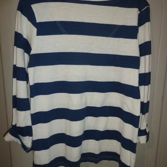 NWOT wf Weird Fish Wear The Weekend Scoop Neck Top 12 Stripes Blue/Wht Long Roll - Picture 2 of 12